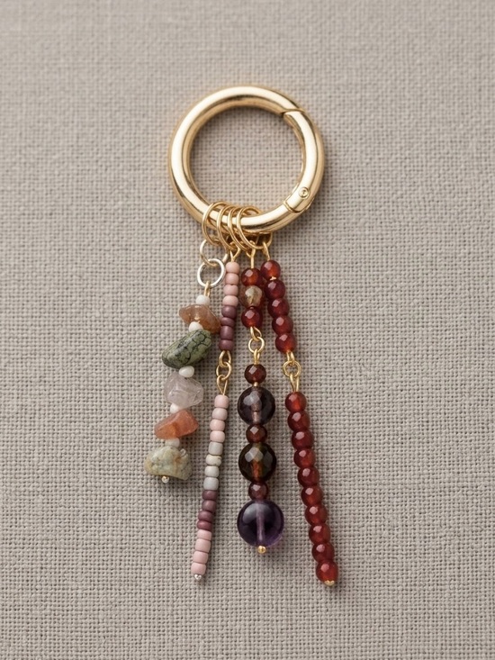 Handmade Accessories - Amber Neutral Beaded Natural Stone Bag Charm Keychain